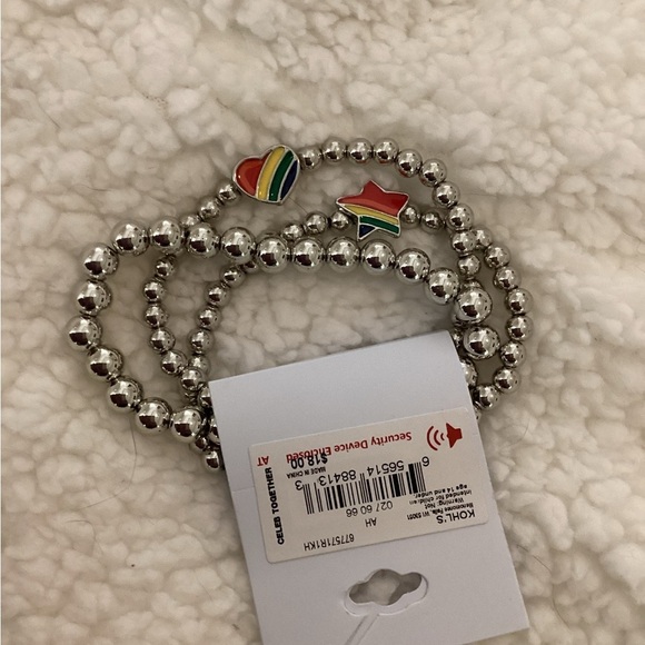 Celebrate Together Pride themed silver beaded stretch bracelets - Picture 1 of 5